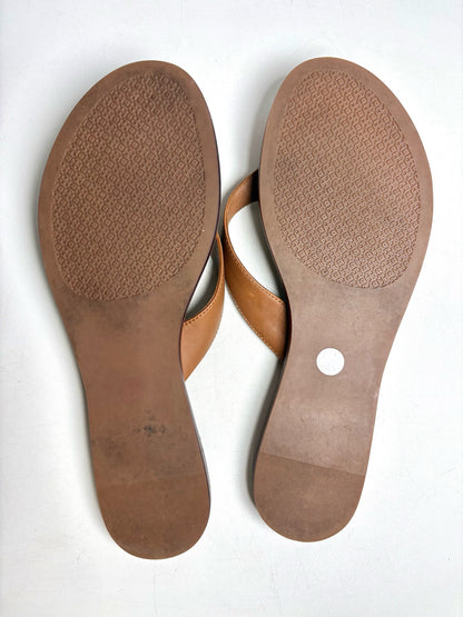 W Shoe Size 9 Tory Burch Benton Brown Leather Pre-owned Flip Flops