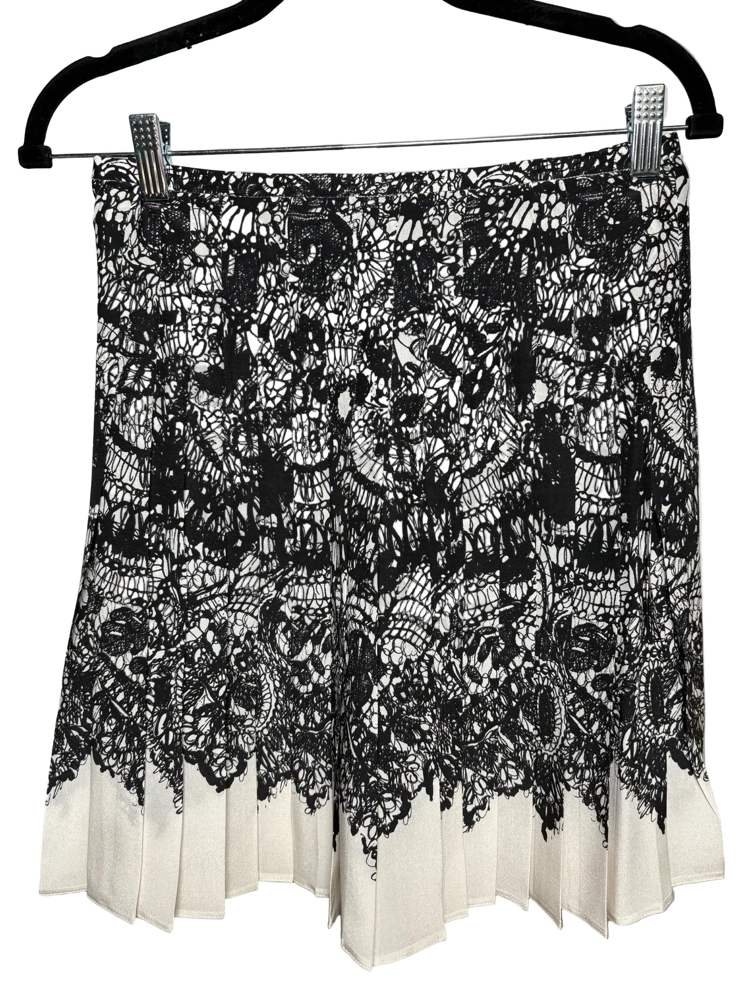 Women Size 40 Authentic Prada Black & White Scribble Print Pure Silk Vintage Pre-Owned Mini Skirt