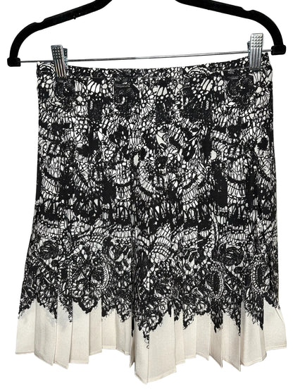 Women Size 40 Authentic Prada Black & White Scribble Print Pure Silk Vintage Pre-Owned Mini Skirt