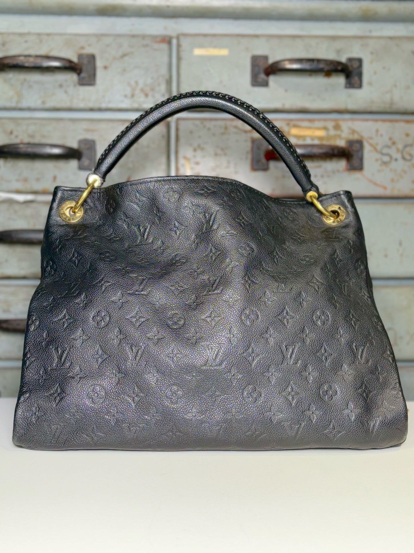Louis Vuitton"Artsy Empreinte MM" Monogram Leather Black Cowhide Large Purse
