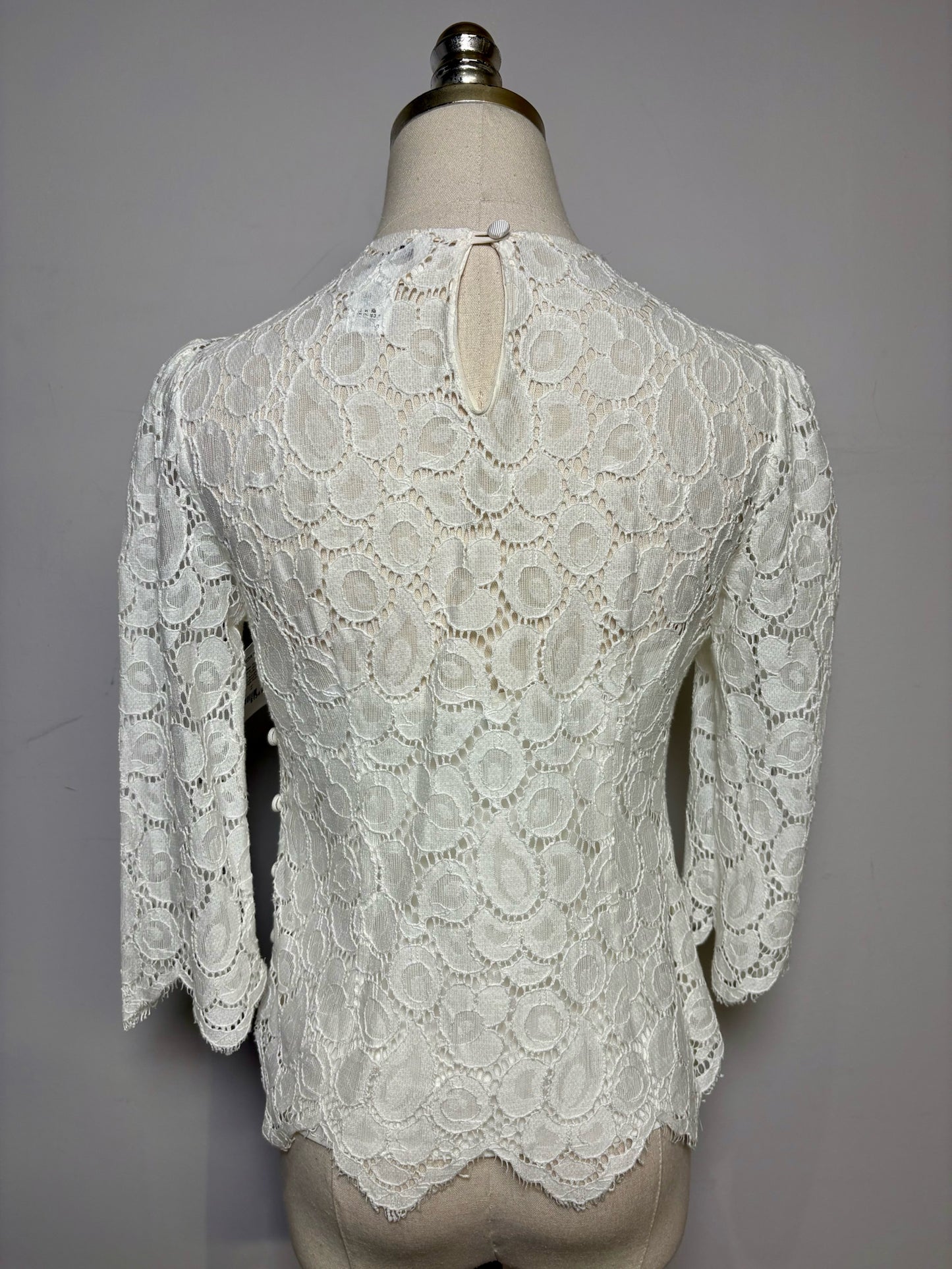 Size 4 Milly of New York White Lace Women's Cotton Pre-owned Blouse