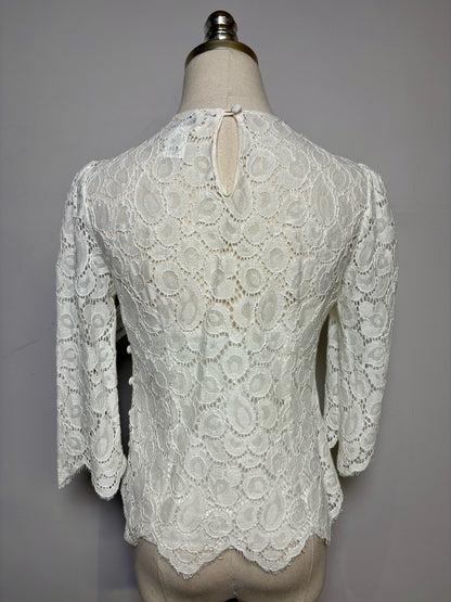 Size 4 Milly of New York White Lace Women's Cotton Pre-owned Blouse