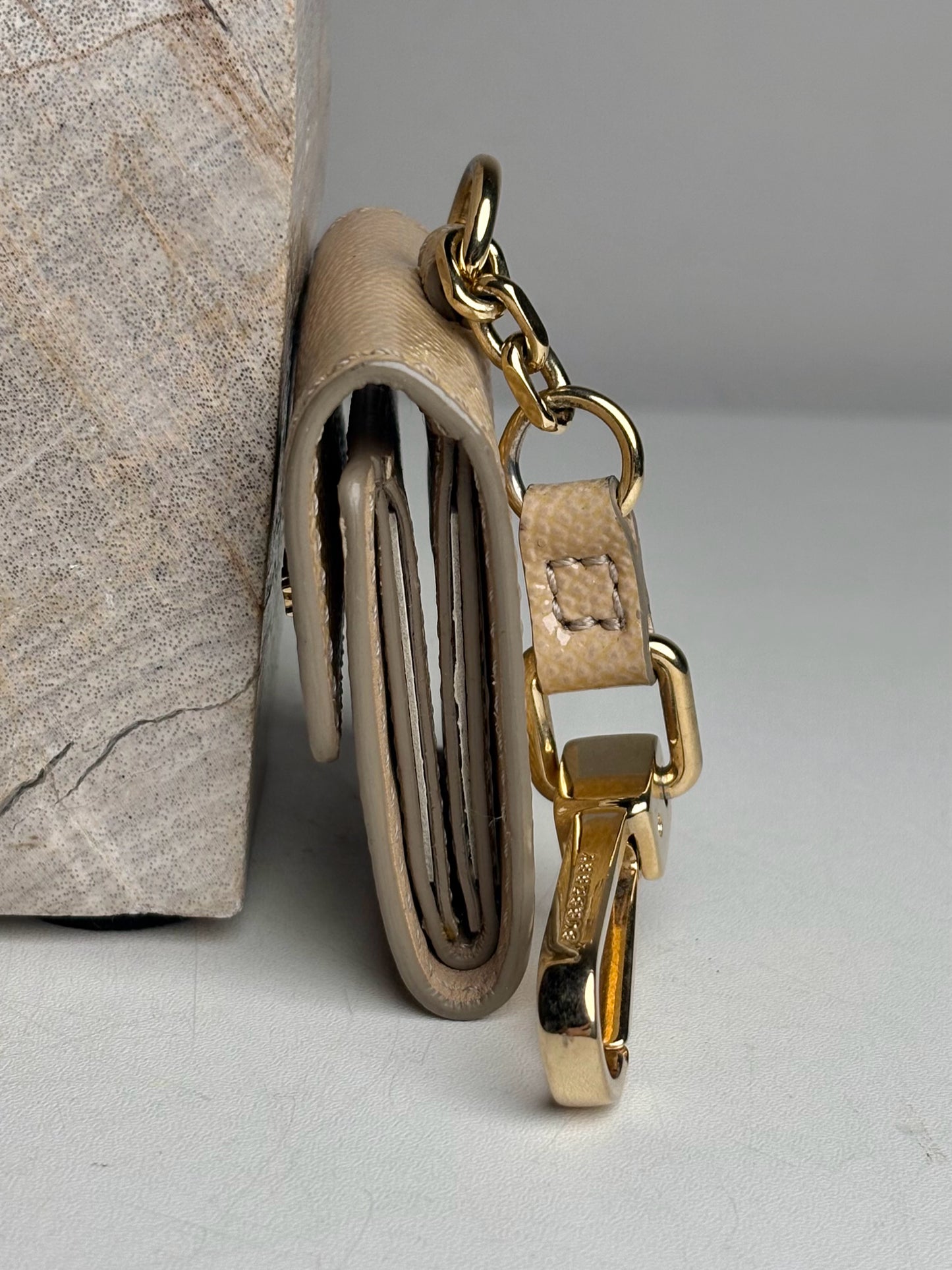 Burberry Patent Leather Mini Wallet Tri-fold Khaki Keychain