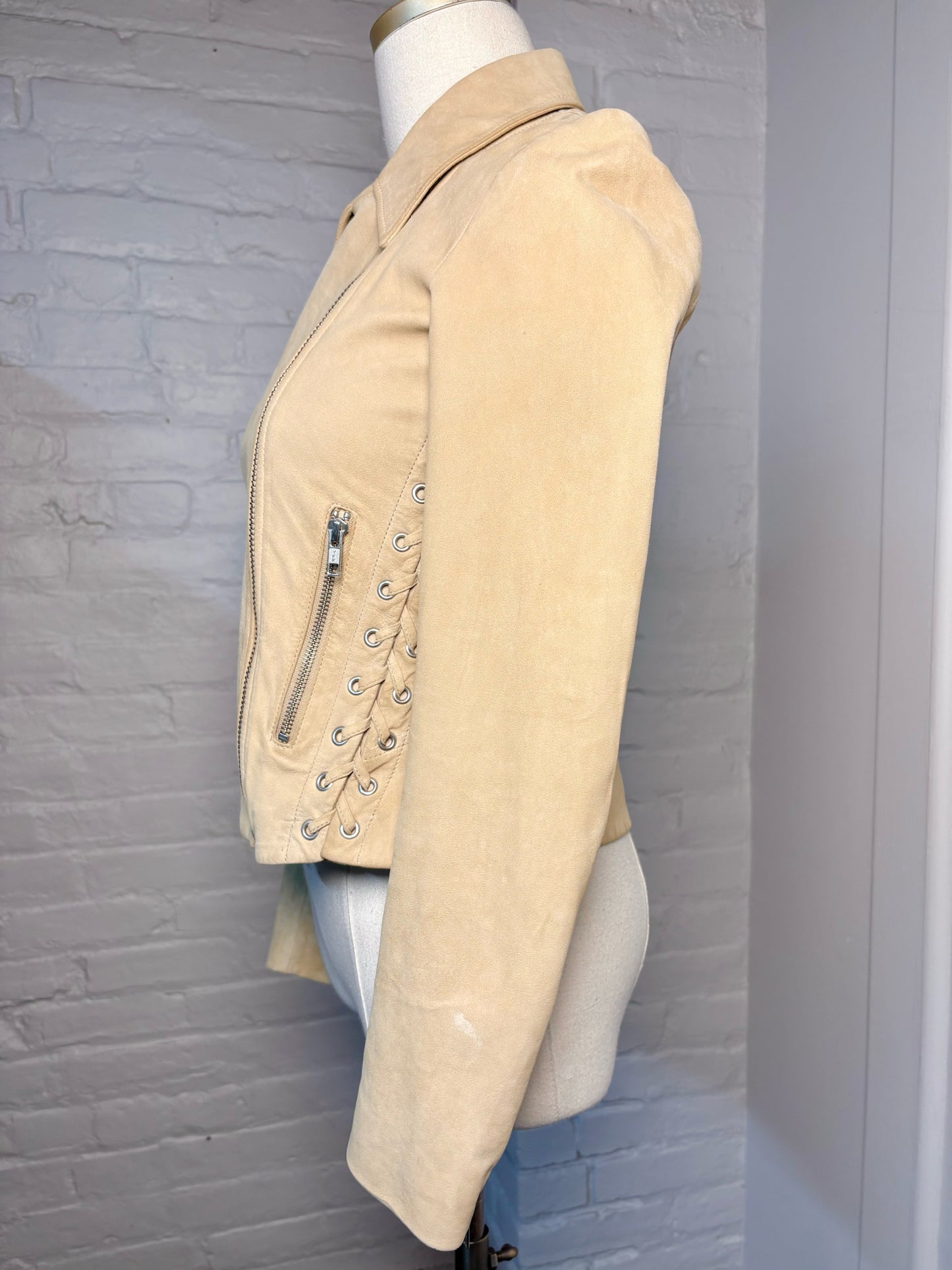 Women Size 4 ALC Camel Solid Suede Leather Jacket