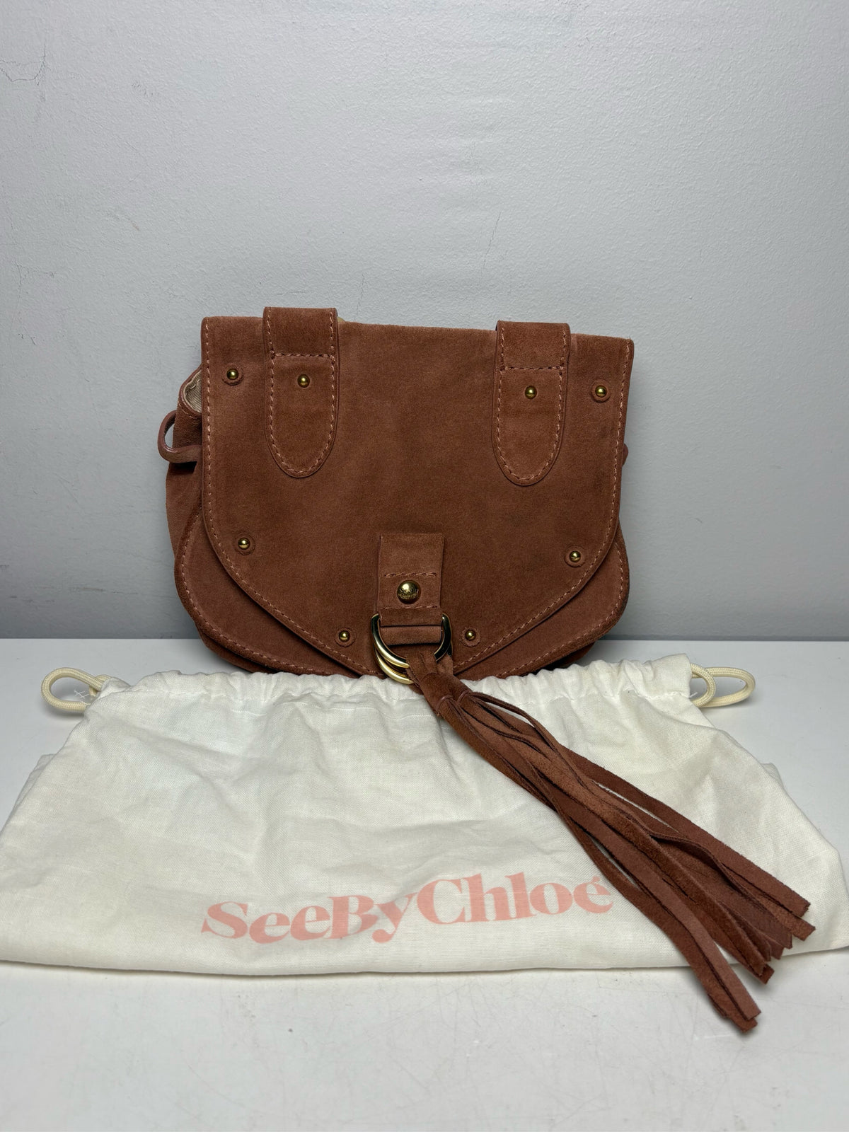Women's See by Chloé Collins Small Auburn Leather Suede Pre-Owned Saddle Crossbody Bag