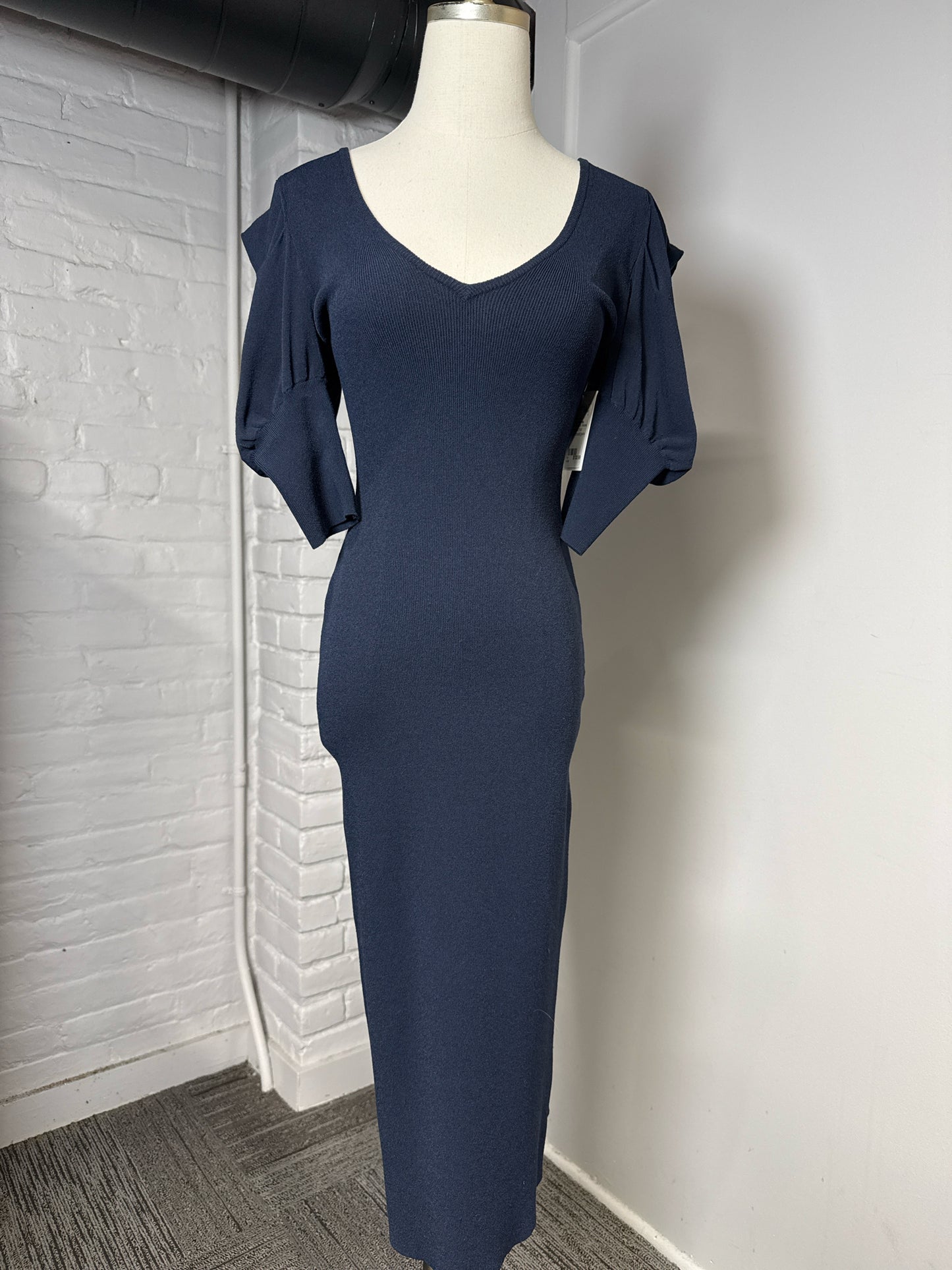 Women Size S Autumn Cashmere Navy Blue Midi Knit Dress