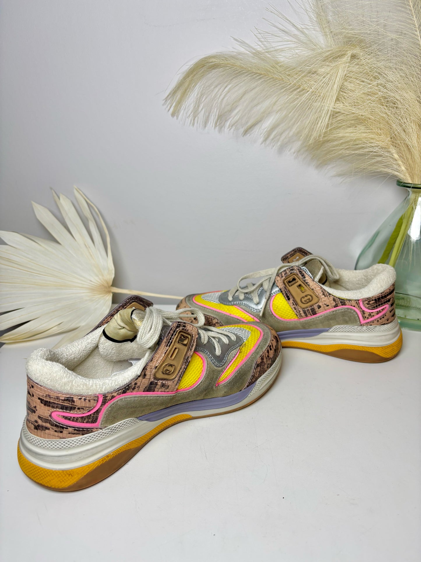 W Shoe Size 6.5 Gucci Ultrapace Multi-Color Leather Suede Tennis shoes