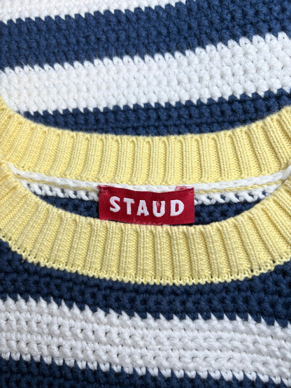 Women Size M Staud Blue, white, yellow Striped Knit Pure Cotton Women's Sweater