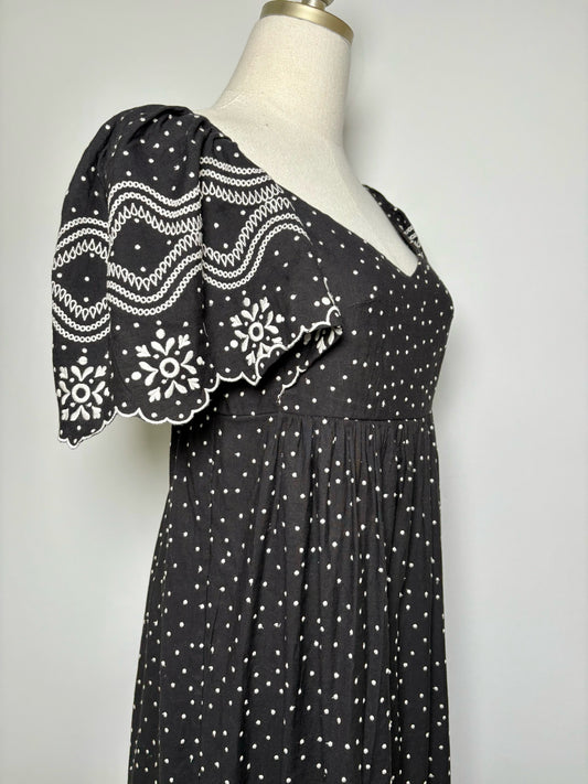 Women Size 36 (4) Sezane Black Embroidered Dot Maxi Dress