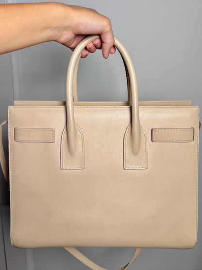 Leather "Sac De Jour" Saint Laurent Solid Cream Calfskin Medium Purse