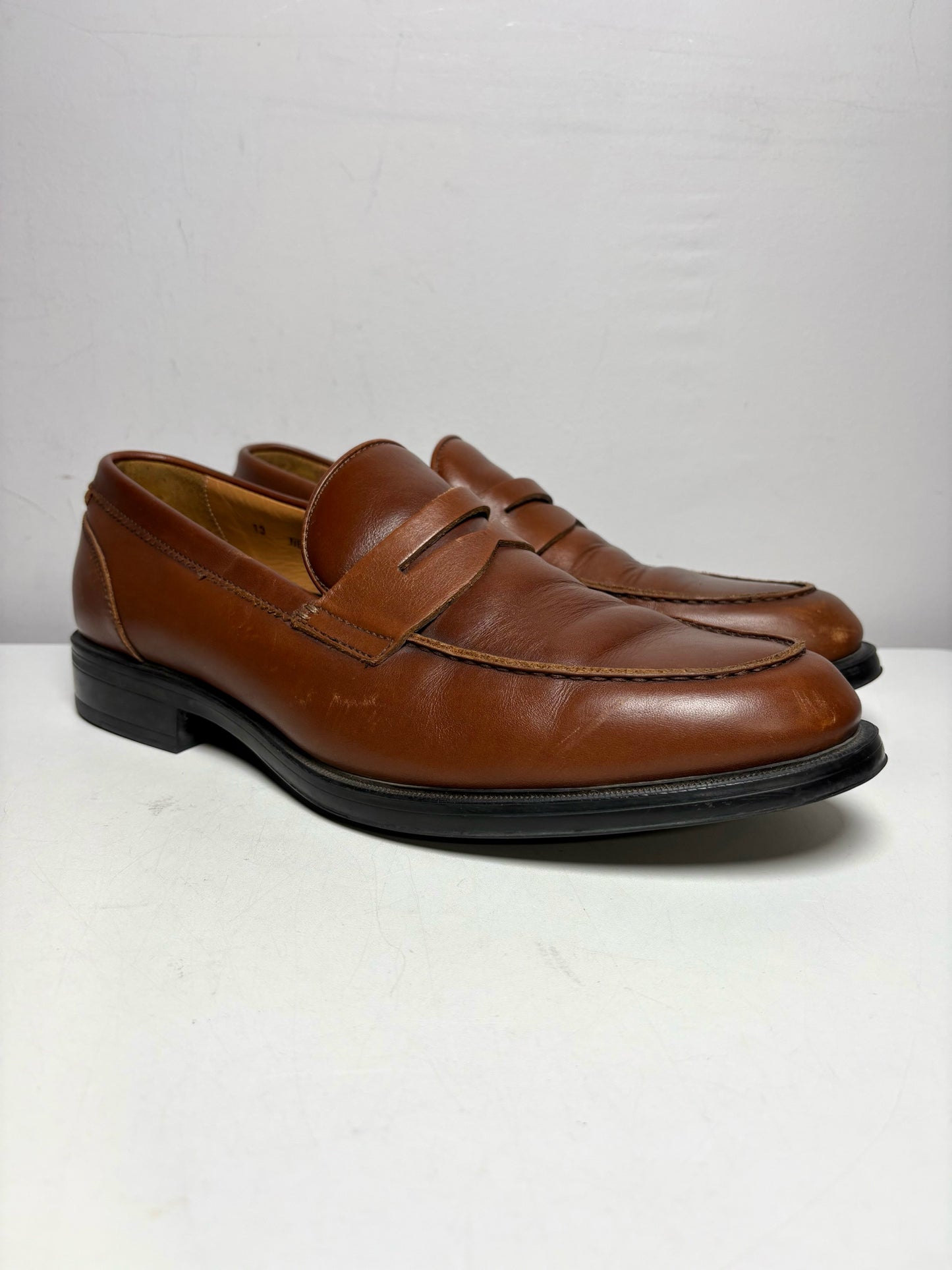 Men's Size 13 Aquaitalia Brown Leather Classic Pre-Owned Penny Loafers