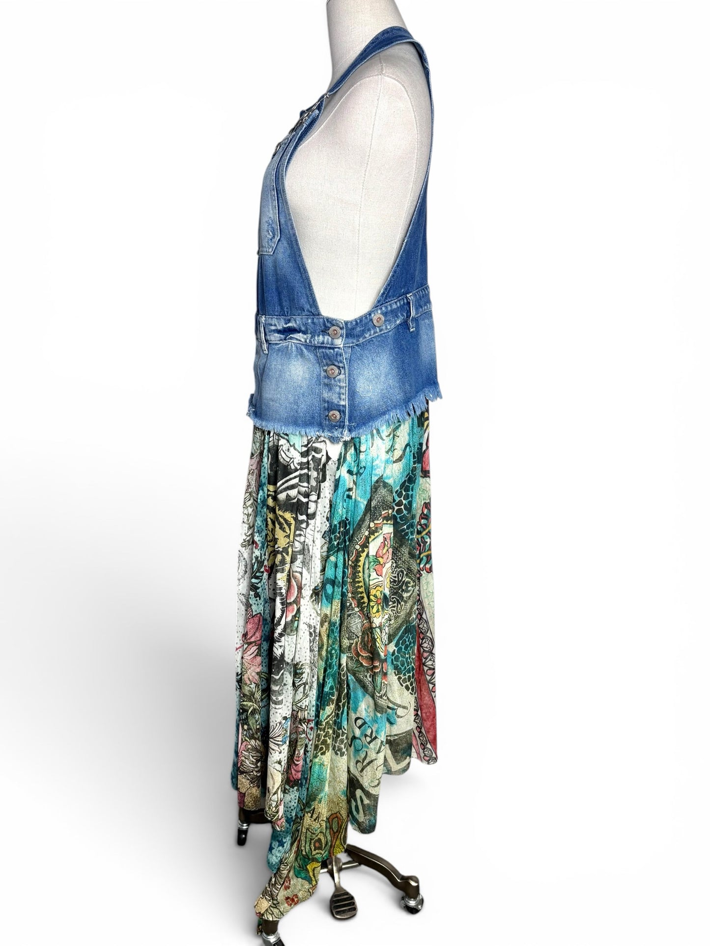Women Size S (Estimate) Rude Riders Denim w/Multi-Print Solid w/Print Dress