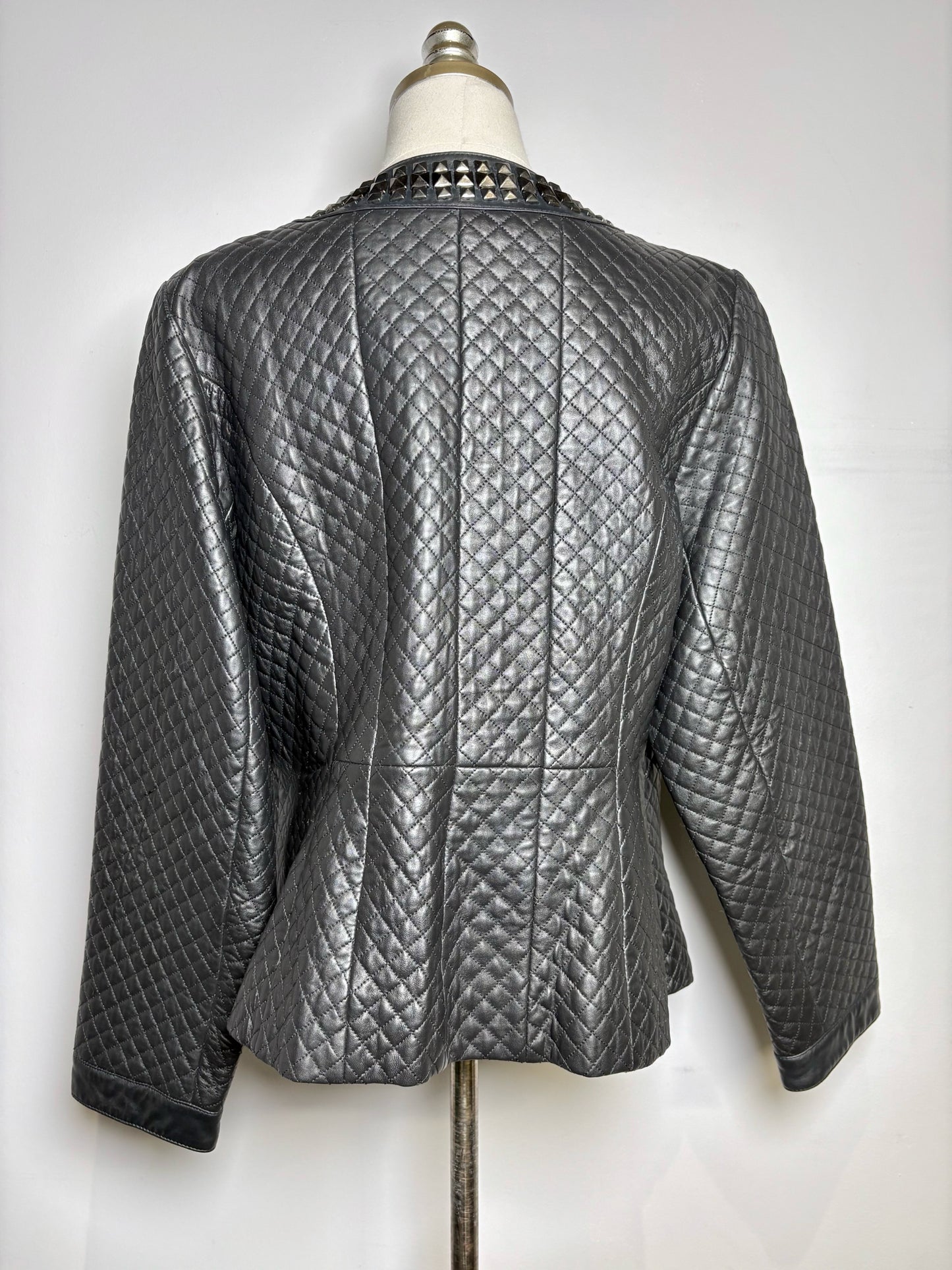 Women Size 16W Sejour Black Quilted, Studded Women's 100% Leather Jacket