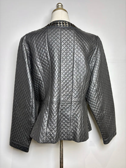 Women Size 16W Sejour Black Quilted, Studded Women's 100% Leather Jacket