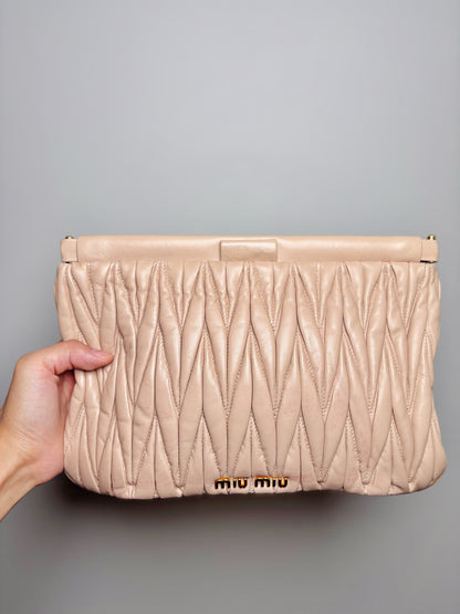 Miu Miu Leather Blush Pink Leather Small Cammeo Matellasse Clutch Purse