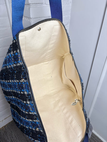 Rue de Verneuil Plaid Wool Pre-owned Blue, Black, Cream Purse