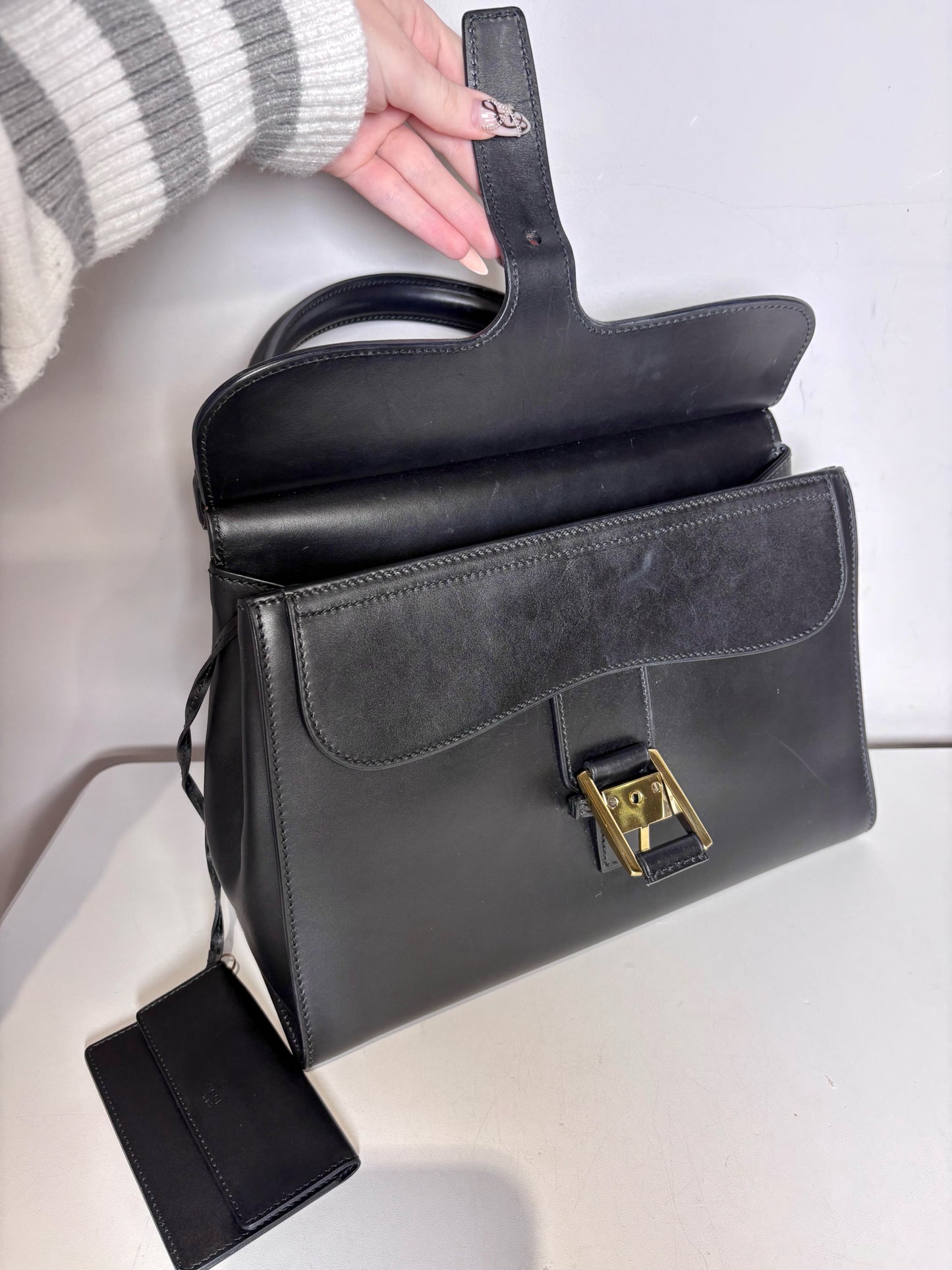 Women's Gucci Top Handle Vintage Leather Pre-owned Black "Kelly" Purse