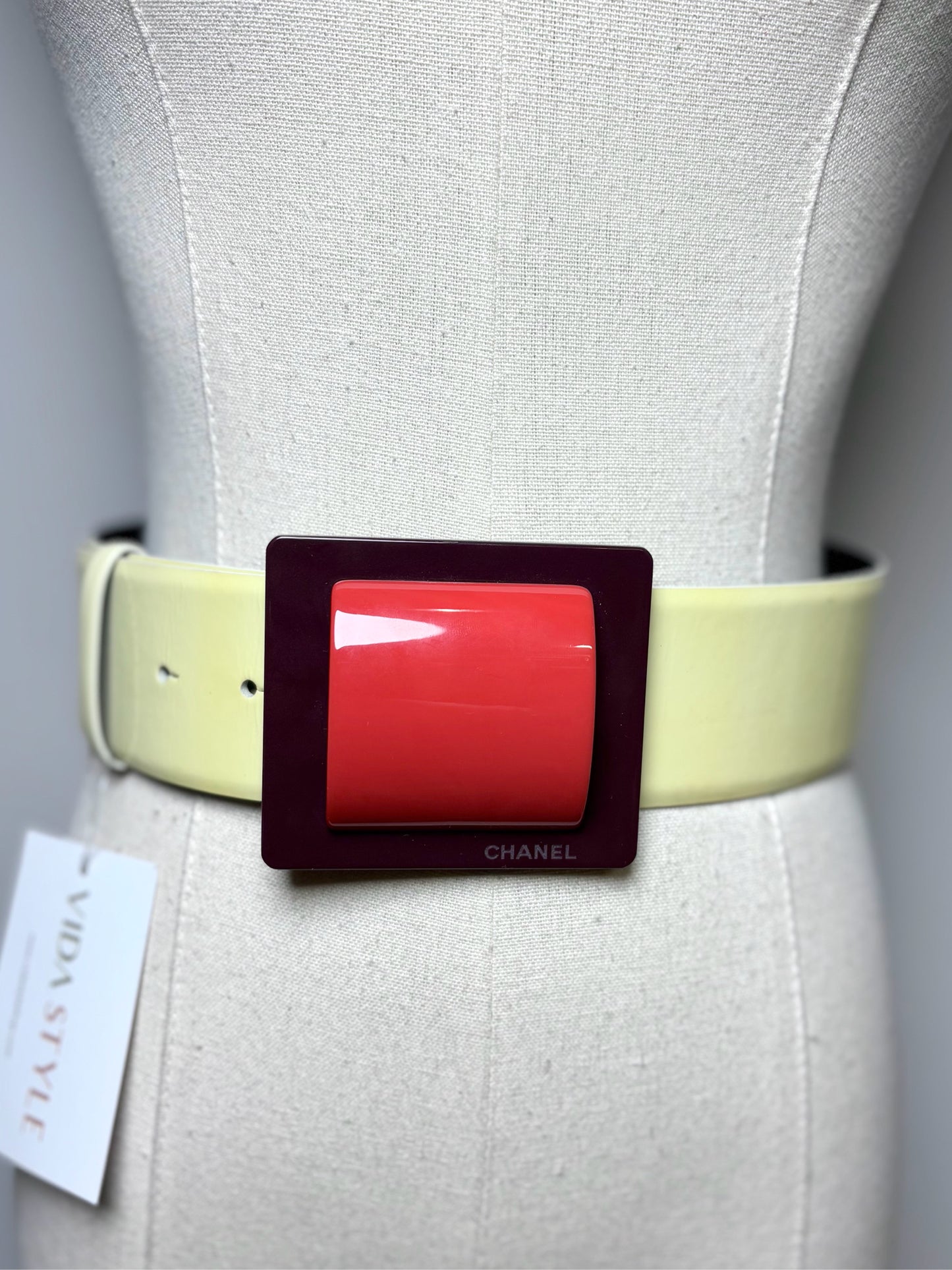 Chanel Patent Leather, Acetate Square Buckle 36 Vintage Belt