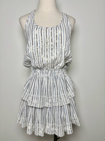 Women Size M LoveShackFancy Blue, white, gray Stripe Cotton Dress