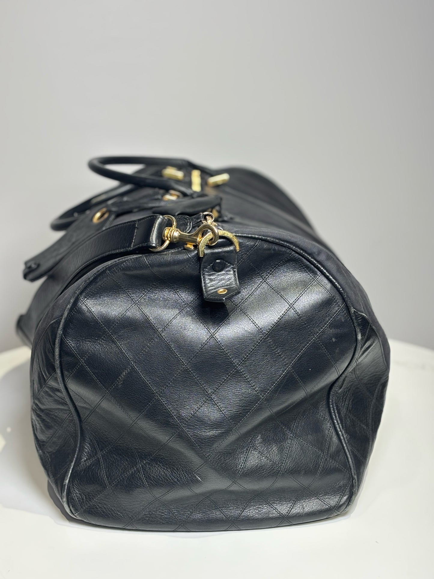 Black Canvas, Leather Chanel Duffle Bag