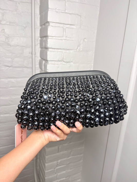 Cult Gaia Nia Clutch Beaded Leather Trim NWT Purse