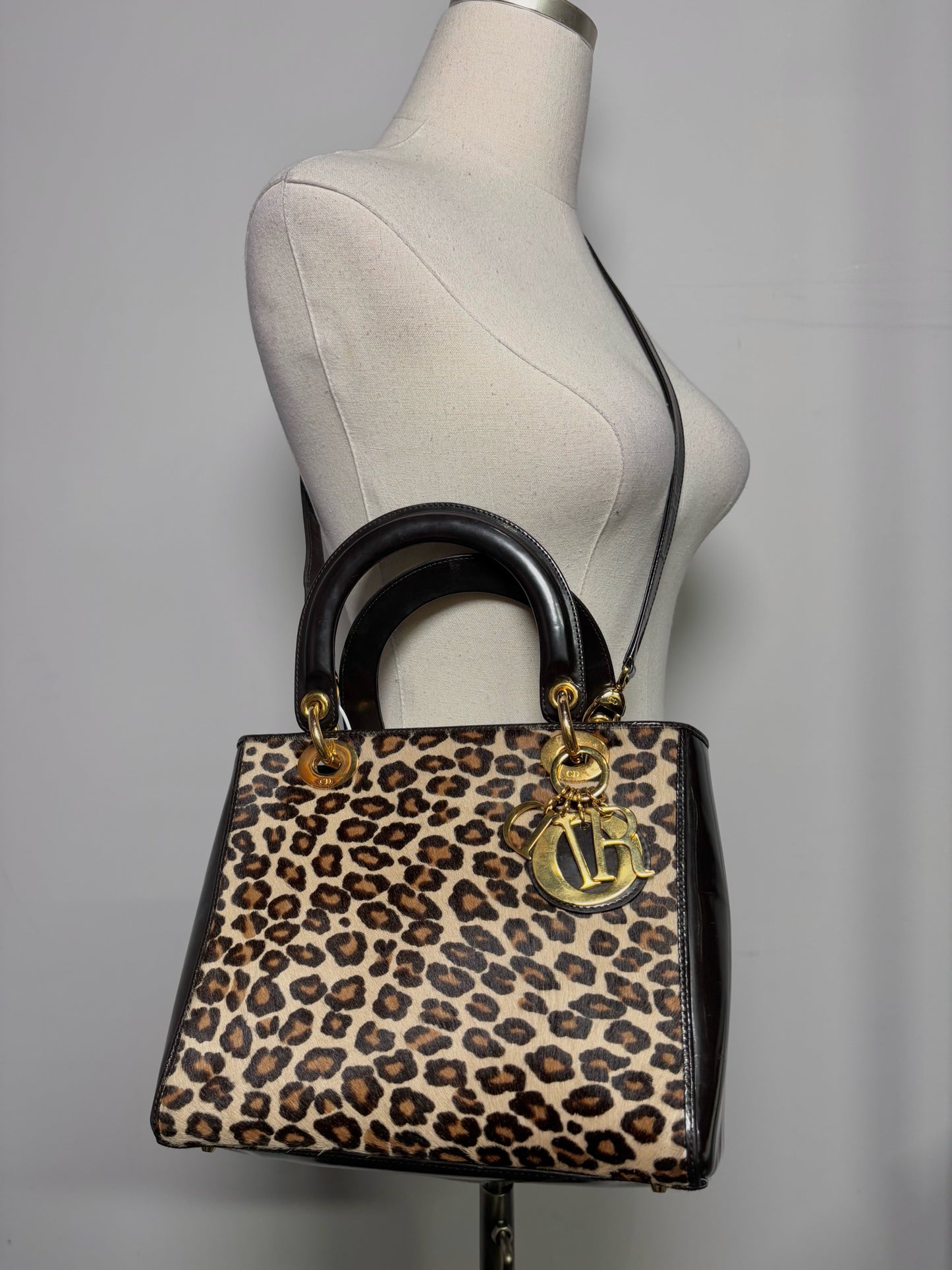 Christian Dior Animal Print Brown Ponyhair Leather Lady Dior Purse