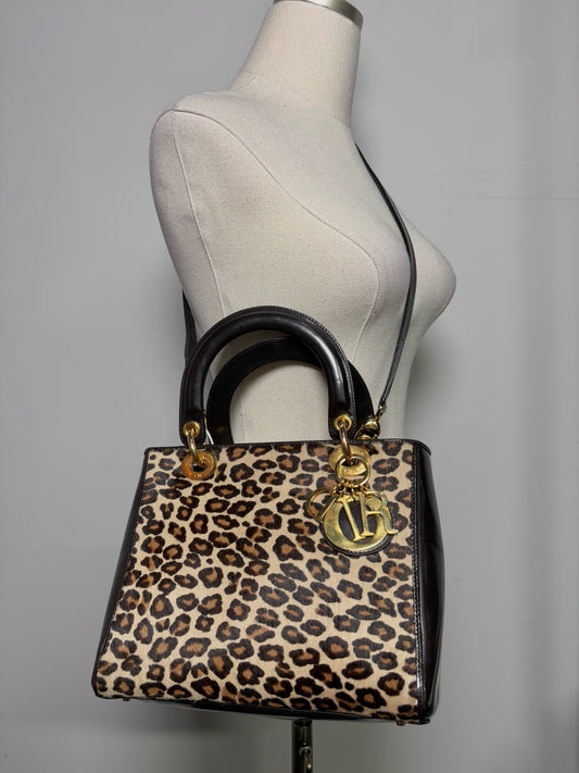 Christian Dior Animal Print Brown Ponyhair Leather Lady Dior Purse