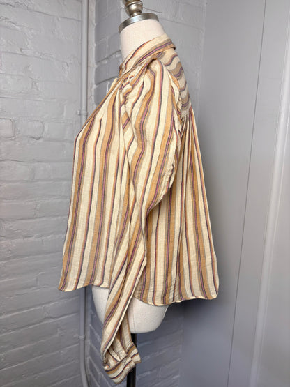 Women Size 0 Ulla Johnson Cream, yellow, red Stripe Cotton Shirt