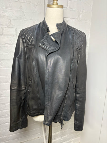 Women Size 10 All Saints Black Quilted Leather Jacket