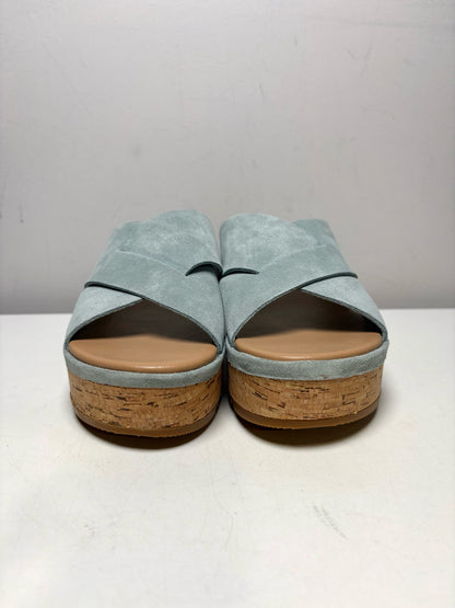 Women Shoe Size 8.5 Sorel Blue Suede & Cork NWT Pre-Owned Cameron Flatform Mule Sandals