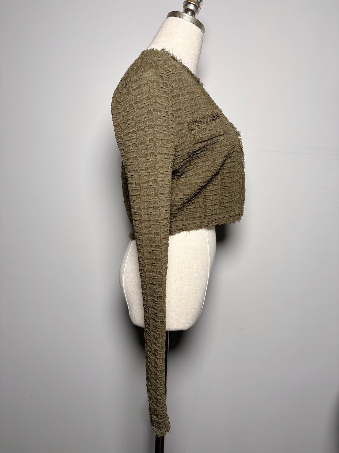 Women Size S Ronny Kobo Olive Green Puckered Cropped Jacket