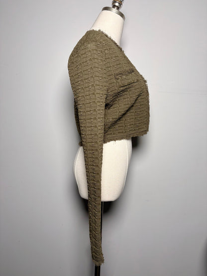 Women Size S Ronny Kobo Olive Green Puckered Cropped Jacket