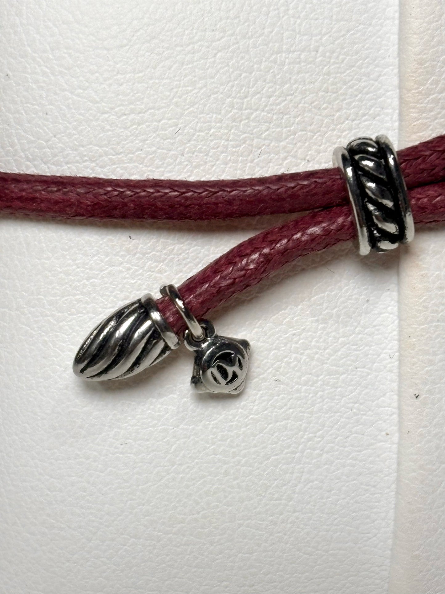 David Yurman Burgundy Leather Cord Sterling Silver Tips Bracelet