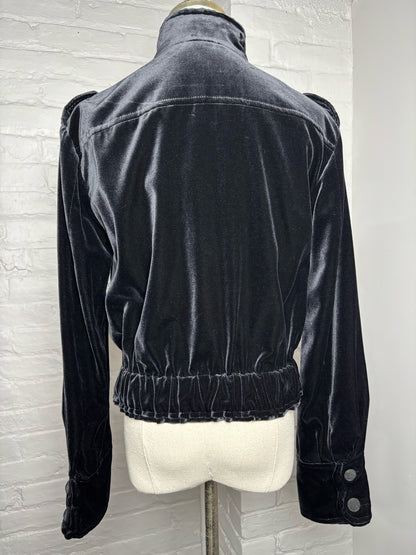 Women Size S Yves Saint Laurent Black Solid Velvet Scallop Trim Jacket