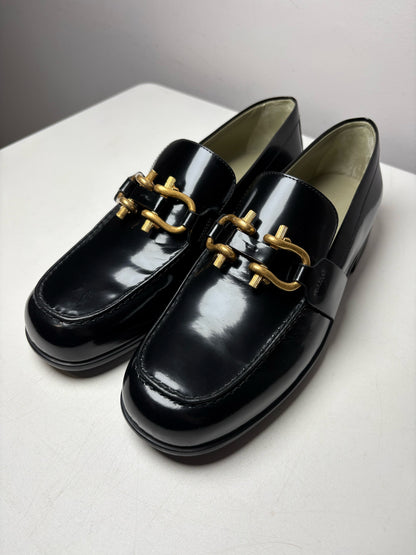 Women's Size 39 (US 9) Bottega Veneta Monsieur Black Patent Leather Pre-Owned Horsebit Loafers