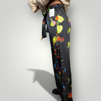 Women Size XS Cynthia Rowley Black Colorful Fruits Pants
