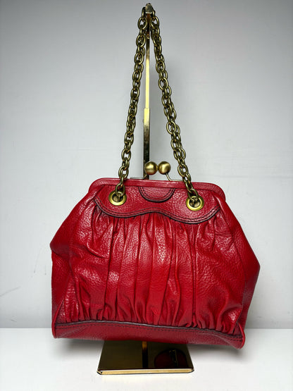 Women's Fossil Fifty-Four Anniversary Red Goat Leather Pre-Owned Medium Satchel Purse