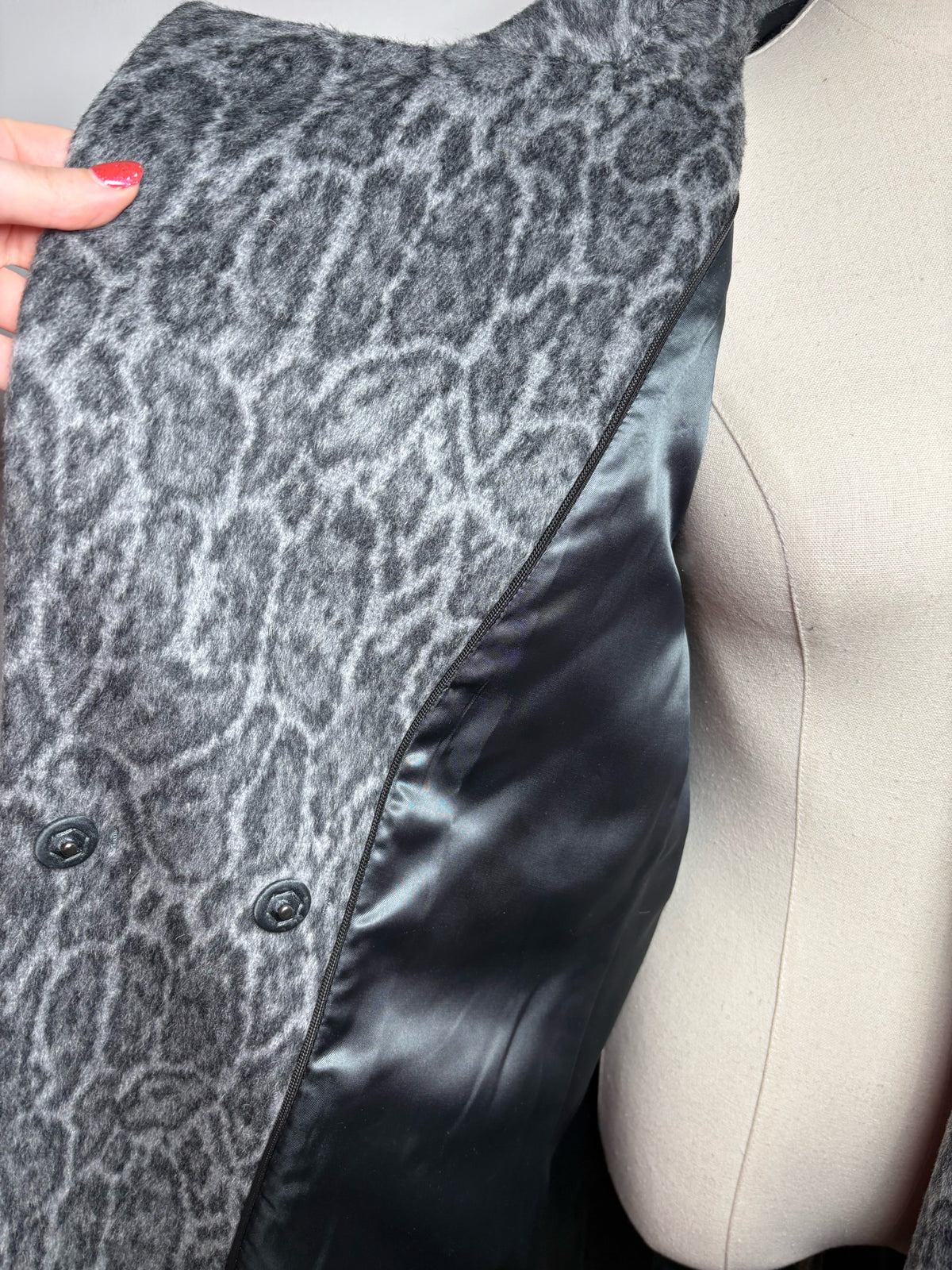 Women's Gerard Darel Black Gray Animal Print Alpaca Camel Hair Blend Pre-Owned Coat