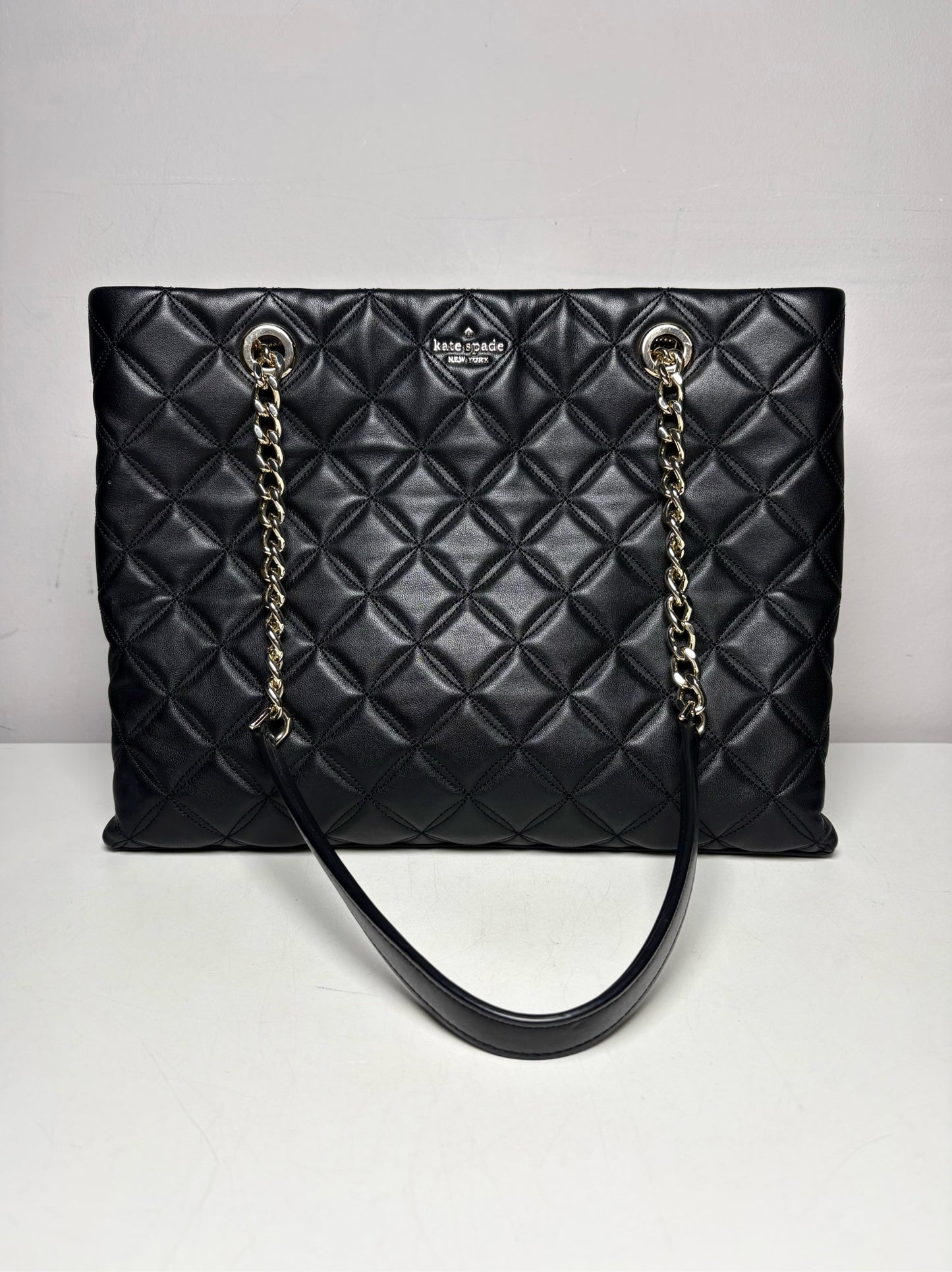 Kate Spade New York Diamond Quilt Leather Pre-owned Black Carey Tote Bag
