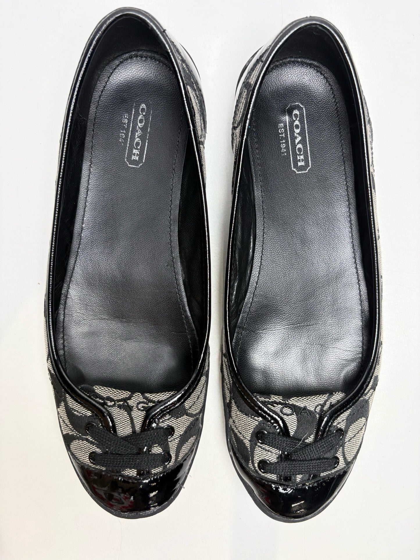 W Pre-Owned 6.5 Coach Black, gray Canvas Patent Leather Trim  Flats P