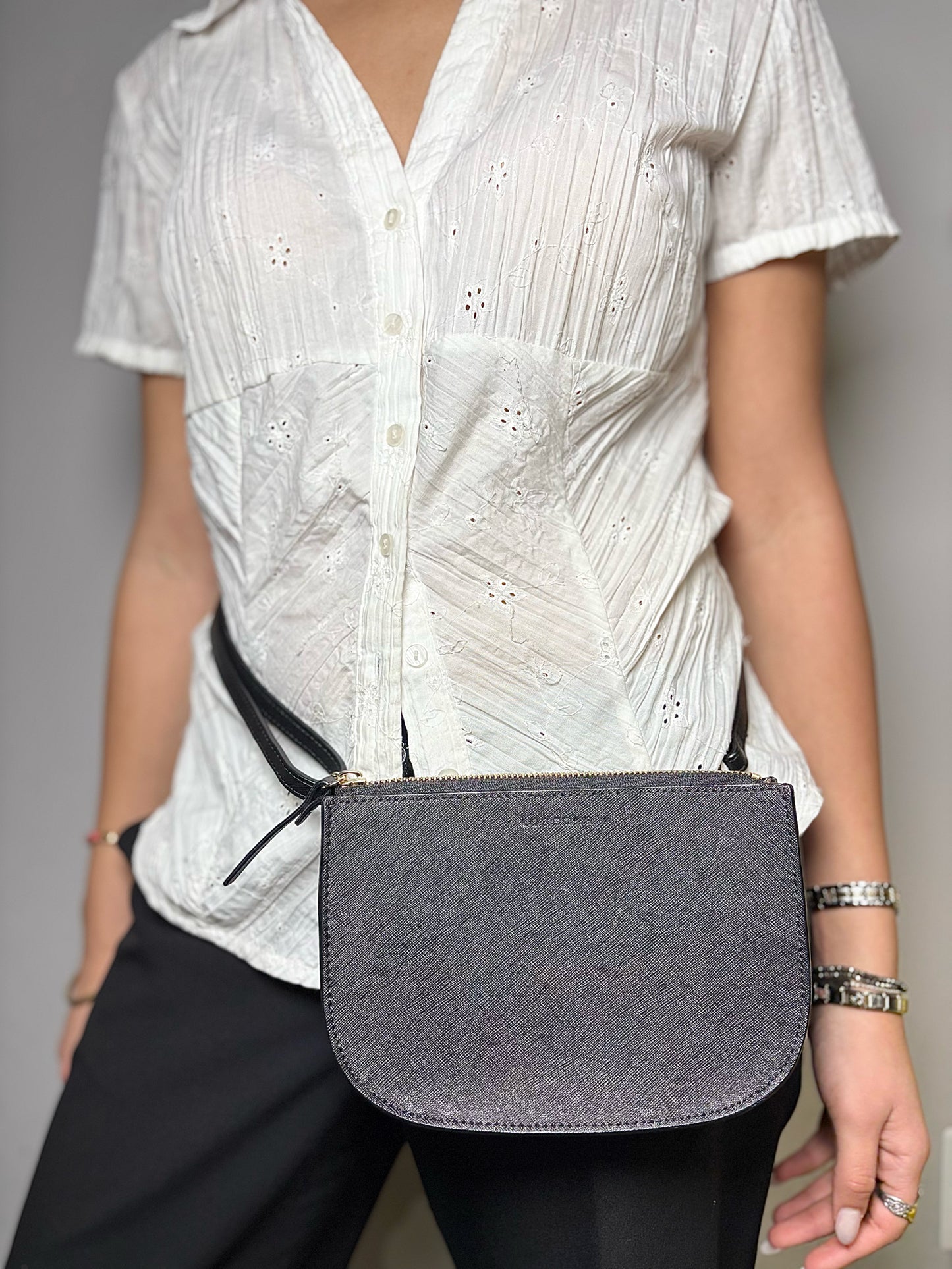 Lo&Sons Saffiano Leather Black Belt Bag