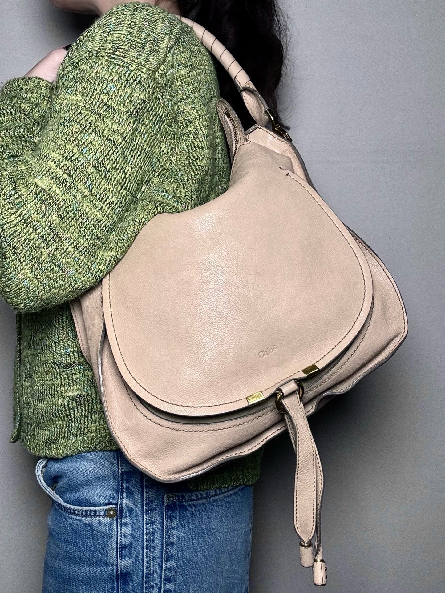 Leather Chloe Marcie Beige Shoulder Hobo Bag | Pre-owned