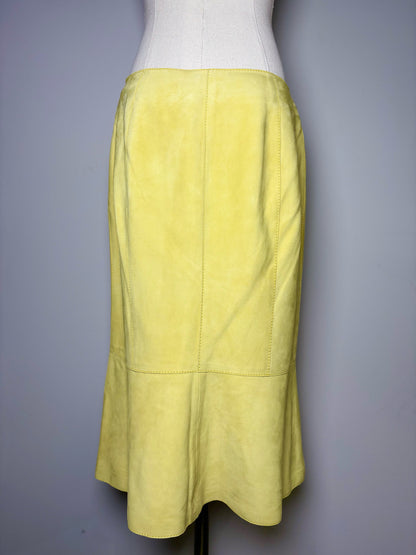 Women Size 6 Valentino Garavani Yellow Solid Suede Leather Skirt