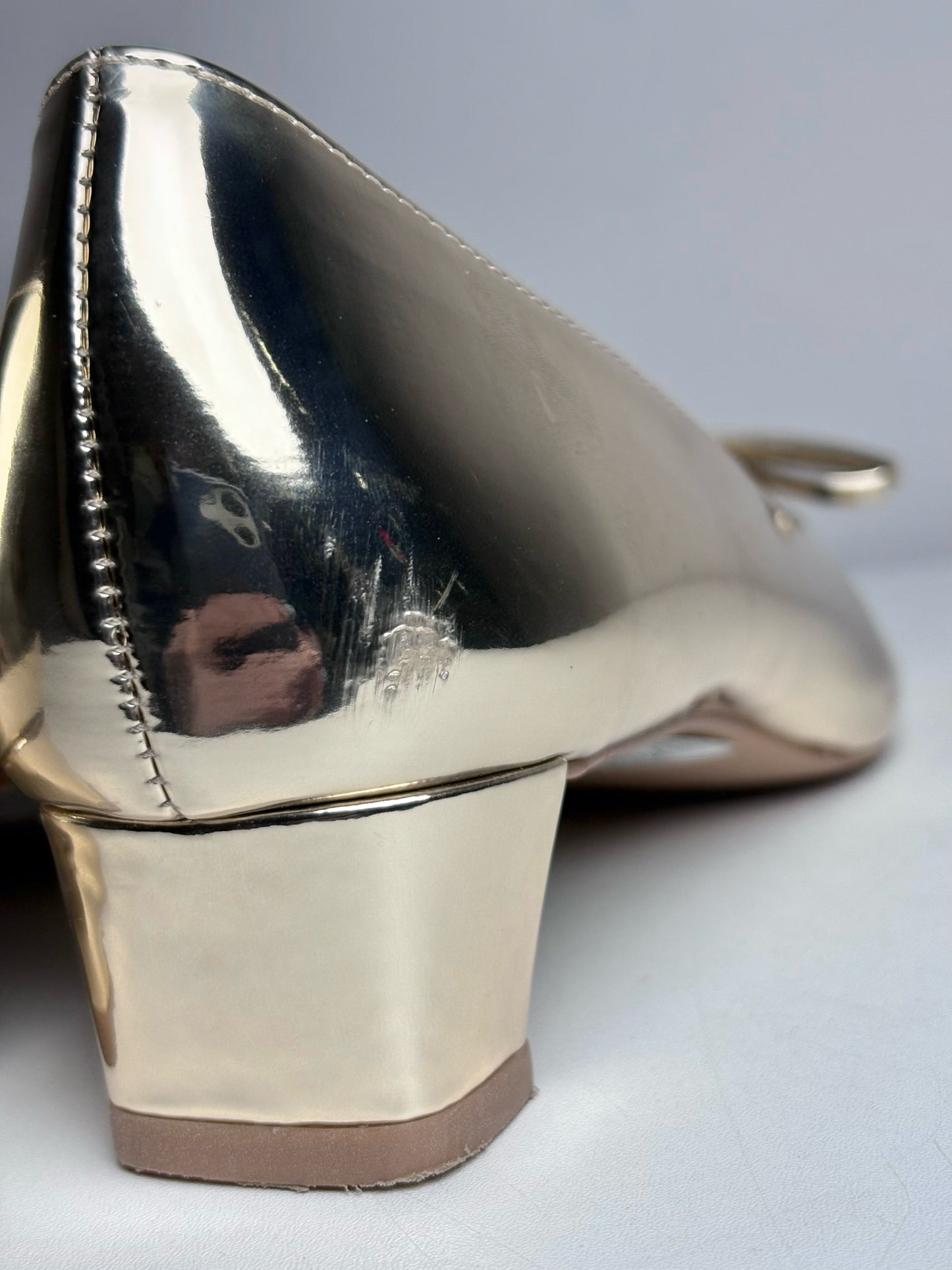 W Shoe Size 7.5 Frances Valentine Metallic Gold Vegan Leather Pre-owned Heels