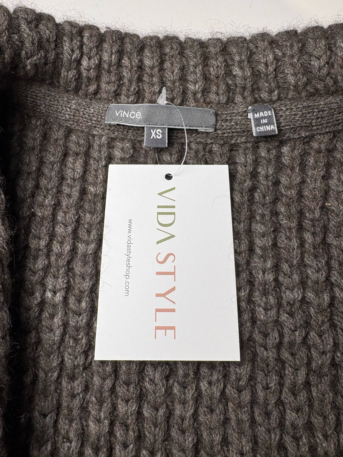 Women Size XS Vince Taupe Wool Yak Chunky Knit Pre-Owned Long Sweater