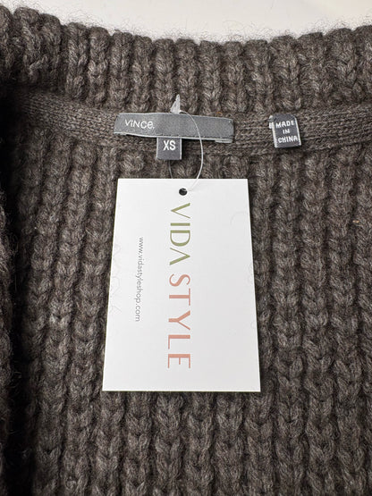 Women Size XS Vince Taupe Wool Yak Chunky Knit Pre-Owned Long Sweater