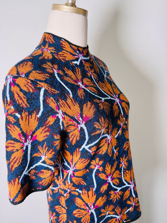 Women Size L Ulla Johnson Navy, Blue, Orange Floral SS Sweater