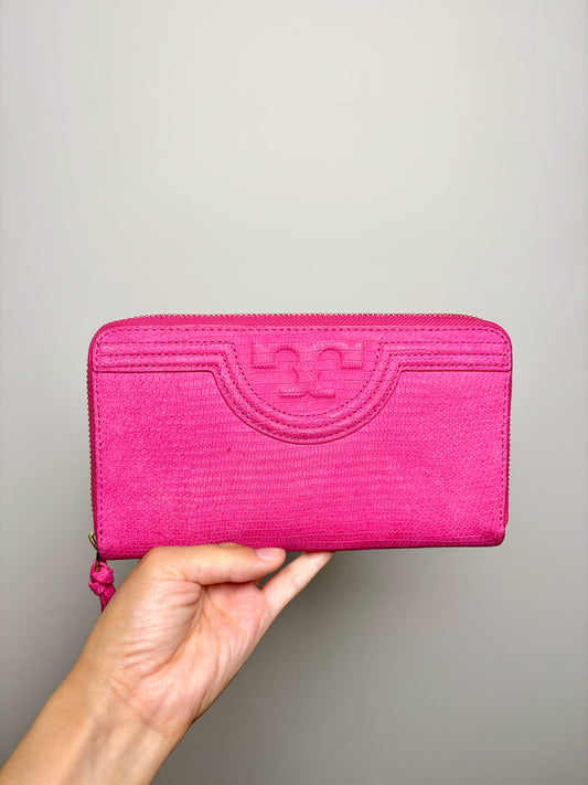 Tory Burch Suede Pink Continental Wallet