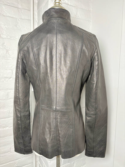 Women Size S DKNY Black Solid Leather Jacket
