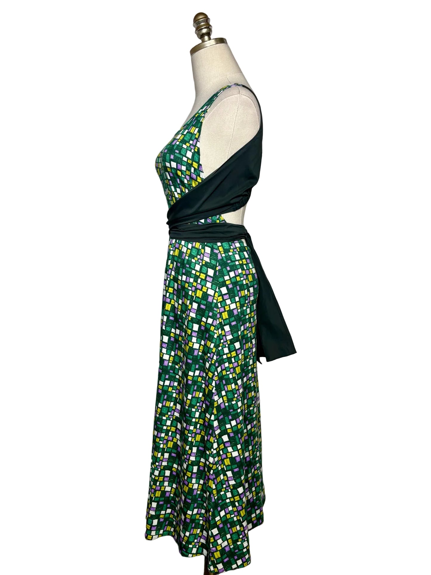 Women Size XS Weekend Max Mara Frisia Green Multi-Color Pure Cotton NWT Pre-Owned Midi Dress